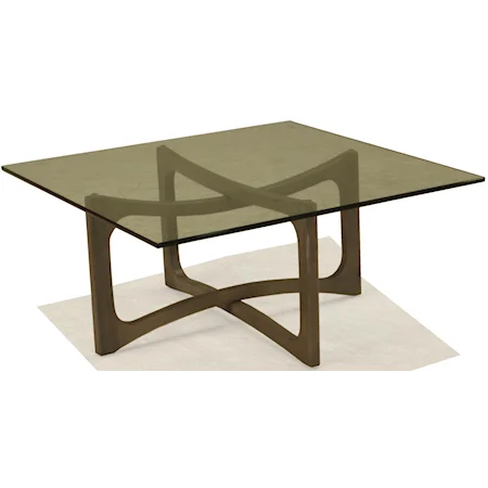 Square Cocktail Table with Open Wood Base and Smoky Glass Top